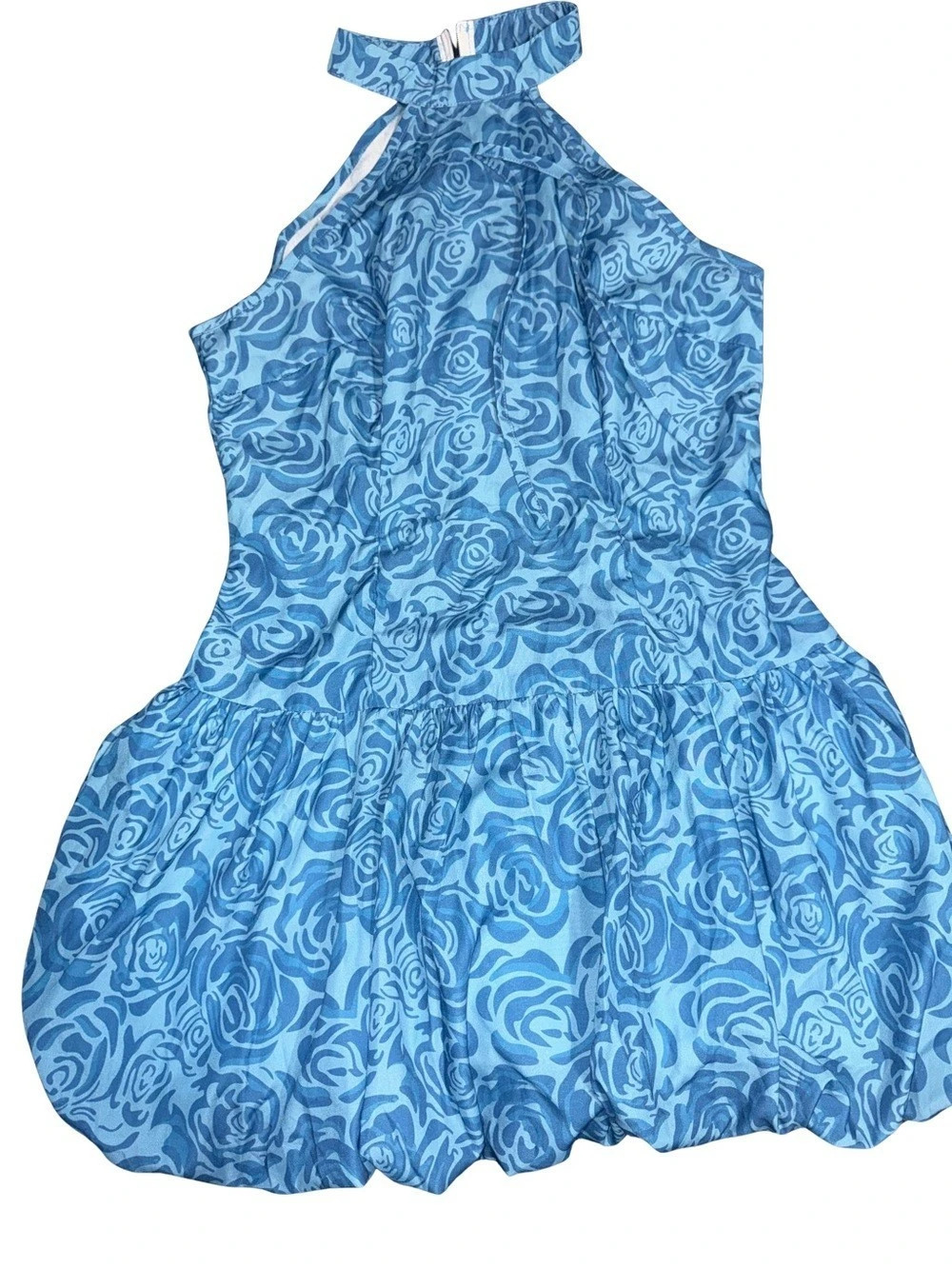 Alex & Sophia Juniors' Halter Bubble-Hem Mini Dress Blue Like New